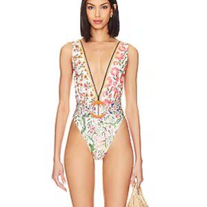 Agua Bendita Ina One Piece Swimsuit XL | NWT | Floral Print | Plunge Nec…